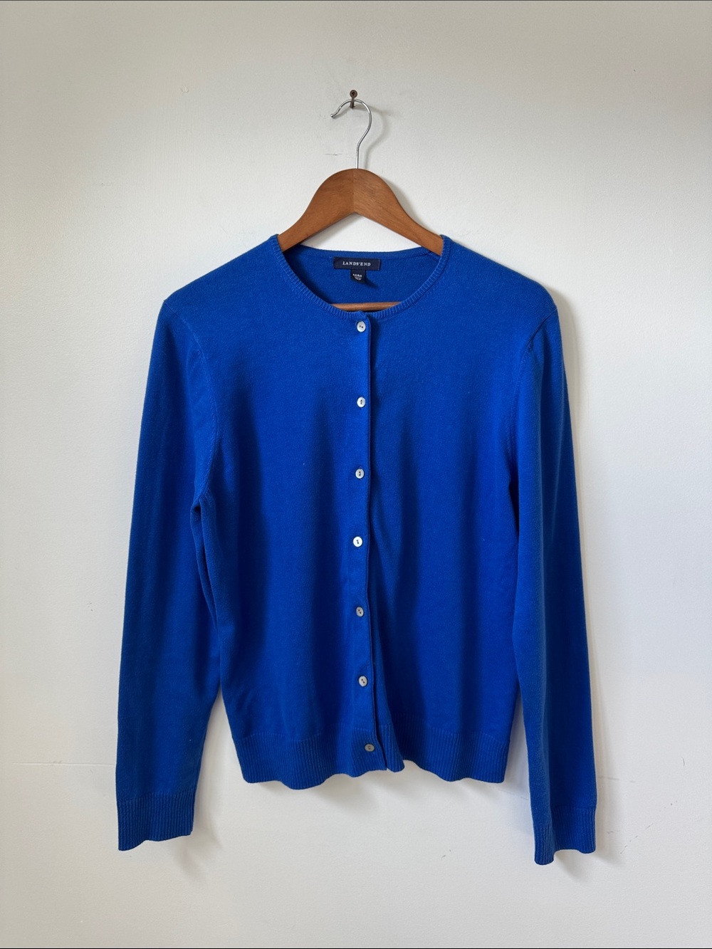Lands' End Cobalt Blue Crewneck Button Cardigan